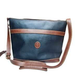 Vintage Trussardi Leather Large Crossbody Bag Black Brown